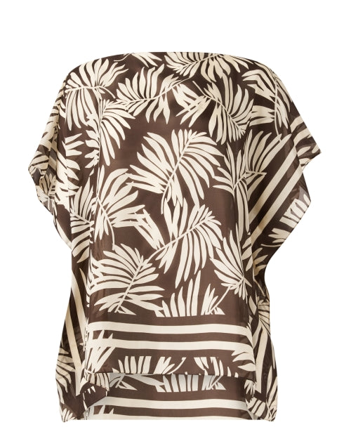 Stylish Brown Tropical Palm Print 100% Italian Silk Poncho Top