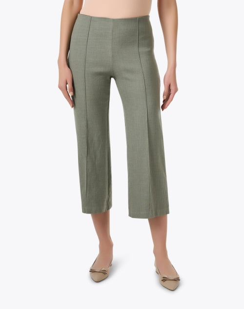 Stylish Chloe Green Cotton Linen Flare Cropped Pull - On Pants