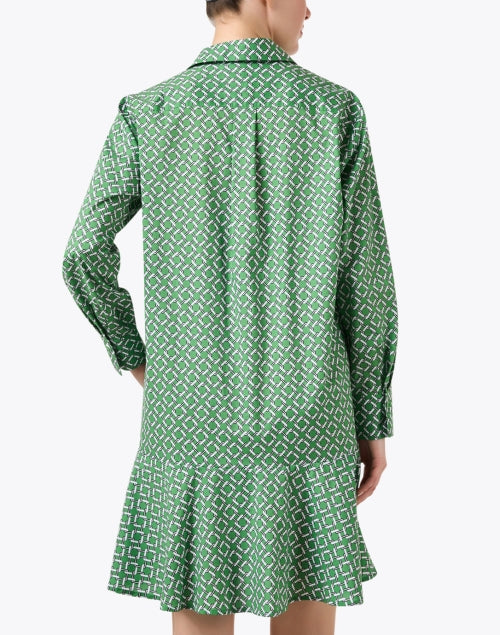 Adeline Women's Green Printed Stretch Cotton Mini Shirt Dress