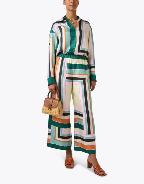 Formia 100% Silk Top with Colorful Multi - Geometric Print