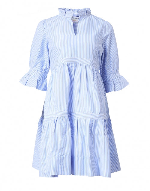 Fashionable Teardrop-style Blue and White Striped Cotton Women's Dress