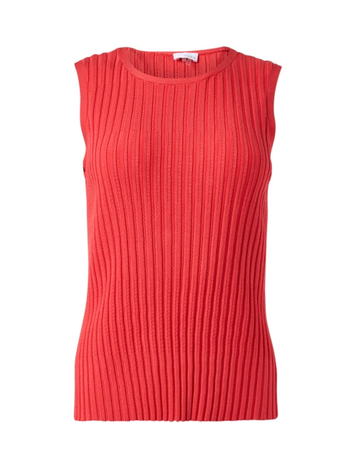 Stylish Poppy Red Ribbed Pointelle Shell Tank for Layering