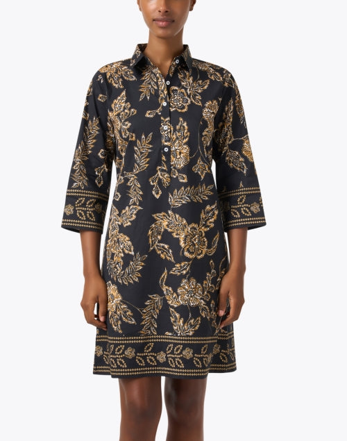 Stylish Black Floral Print Cotton Women's Shirt Dress for Fashionable Transition