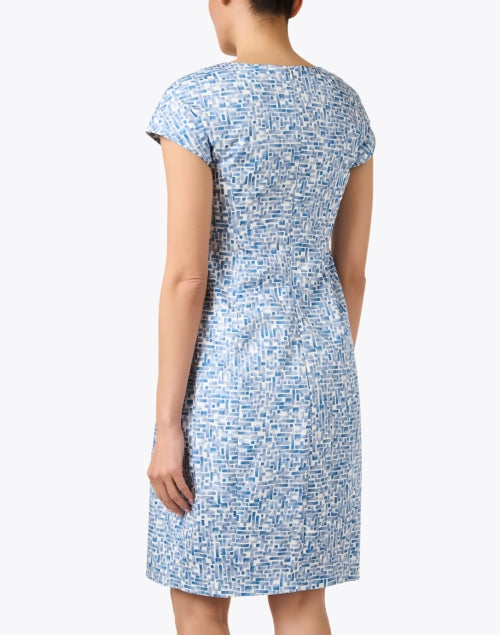 Stylish Blue and White Printed Stretch-Cotton Sheath Dress for Modern Women