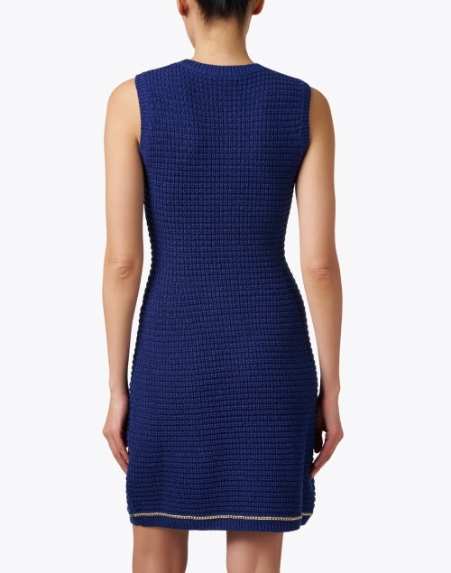 Stylish Saige Blue Lightweight Knit Sheath Dress with Chain Details