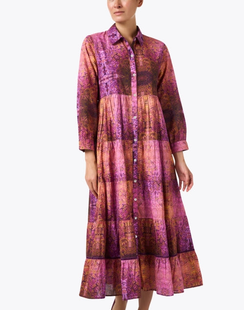 Ro's Garden Jinette Magenta Printed Maxi Shirt Dress for Transitional Weather