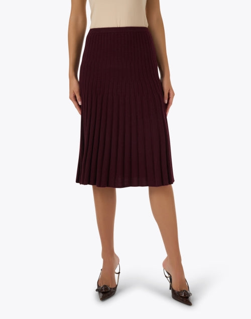Burgundy Clove-colored Cashmere Pull-on Midi Skirt