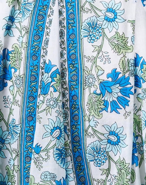 Stylish Blue and White Printed Cotton Godet Dress for Women