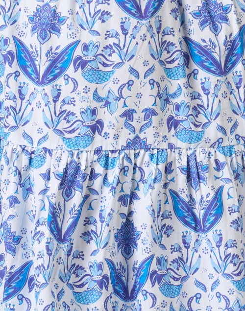 Stylish Blue and White Patterned Smocked Cotton Women's Dress