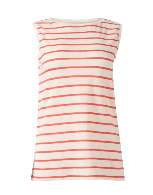 Stylish Coral and White Striped Sleeveless Linen Blend Women's Top for Everyday Wear