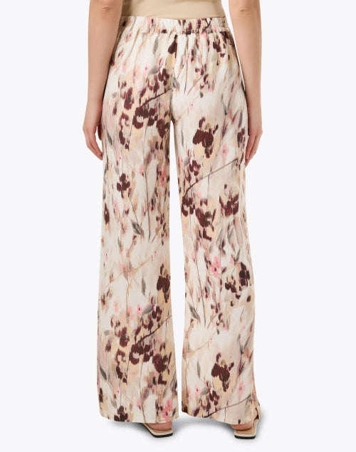 Pink Floral Print Relaxed Wide Leg Linen Beach Pants