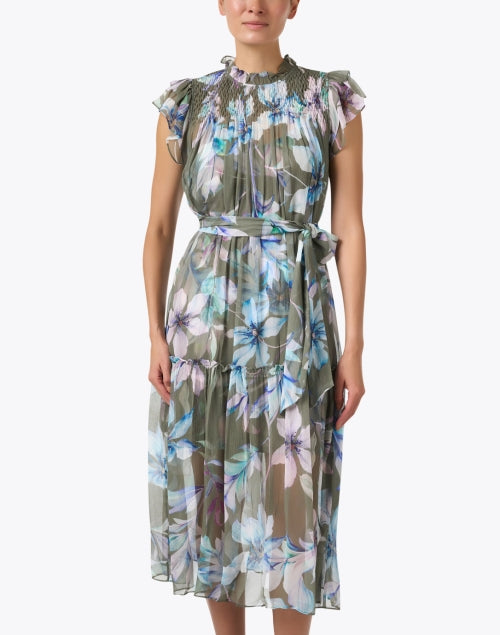 Vera Chiffon Dress with All-Over Green Floral Print