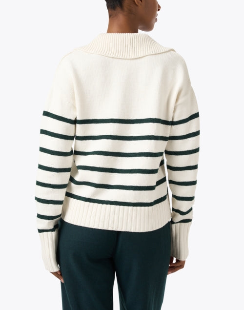 Veronica Beard Ivory and Green Striped Collared Knit Sweater for Effortless Style
