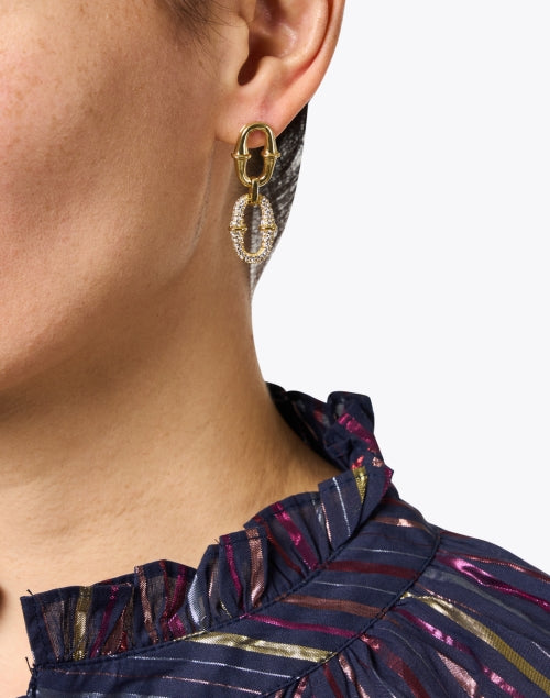 Exquisite Gold Pave Link Style Drop Earrings for Fashionable Wear