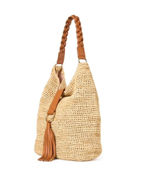 Laggo Sorrento Style Tan Raffia Shoulder Bag with Tassel and Braided Leather Handle