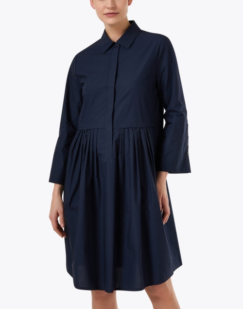 Navy Blue 100% Cotton Women's Shirt Style Dress