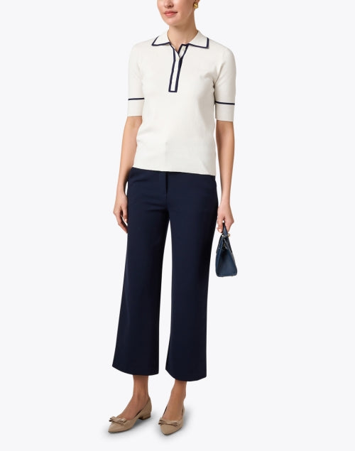 Navy Blue Brixton Men's Trousers - High - rise and Wide - leg Style