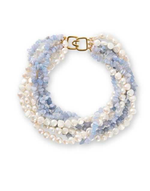 Exquisite Multi - Strand Pearl and Aquamarine Beaded Necklace by Kenneth Jay Lane
