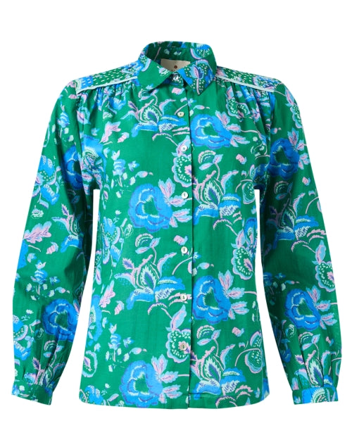 Athena Women's Green Floral Print 100% Cotton Casual Blouse