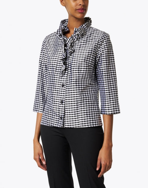 Stylish Celine Silk Shirt in Black and White Check Pattern