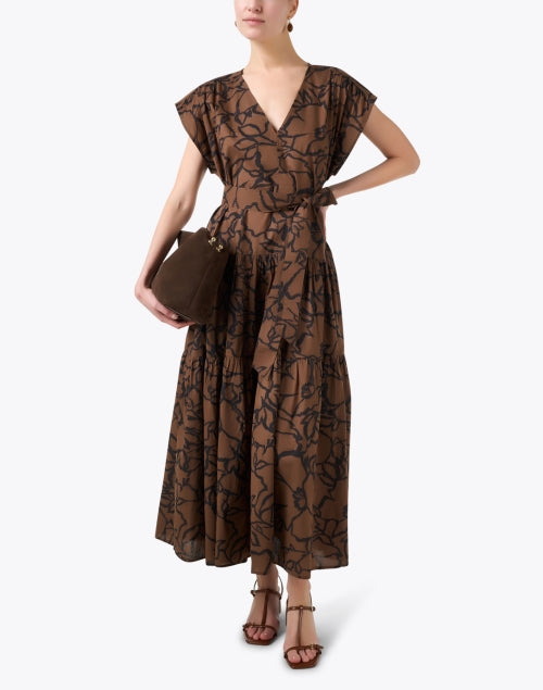 Stylish Agathe Brown Printed 100% Cotton Maxi Dress for Women