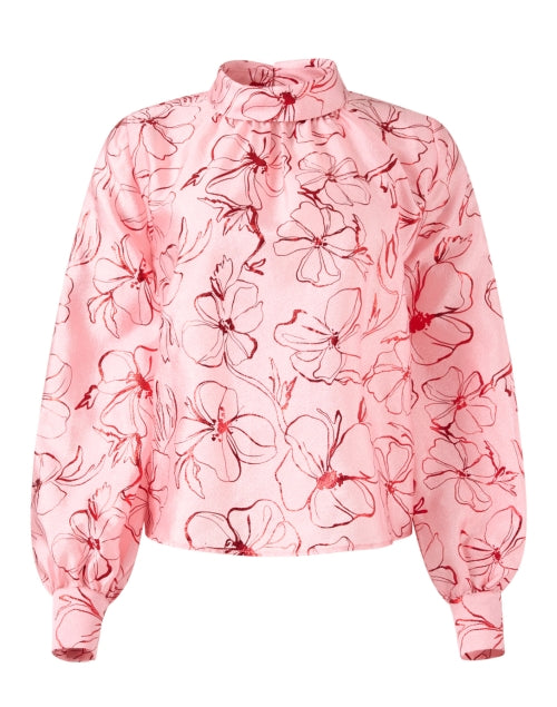 Stylish Pink Metallic Foil Floral Printed Flowy Top