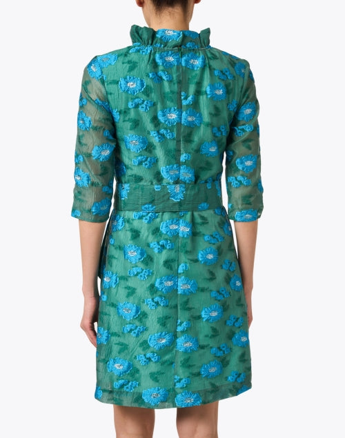 Claudine Women's Green Floral Stretch Crepe Organza Shift Dress