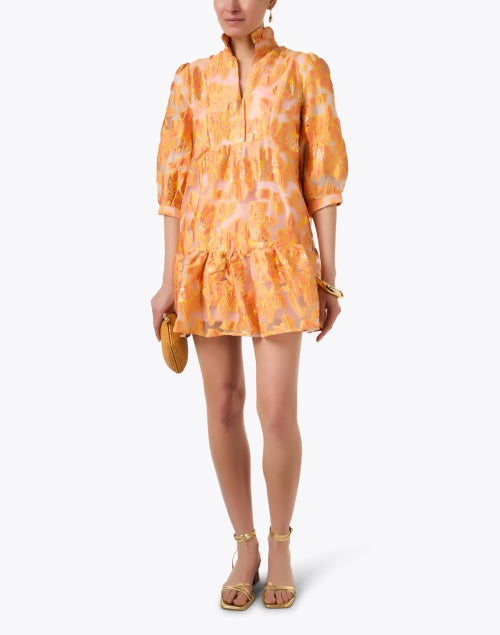 Stylish Emmerson Women's Floral Stretch Organza Dress in Yellow and Orange Shades