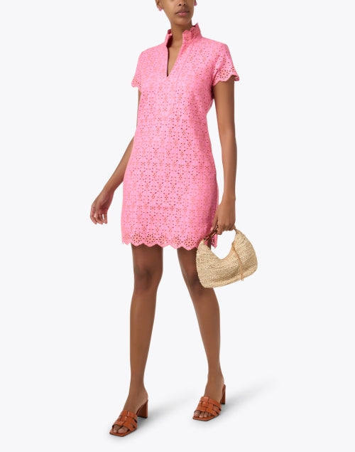 Pink Eyelet Women's Tunic Style Dress for Transitional Seasons