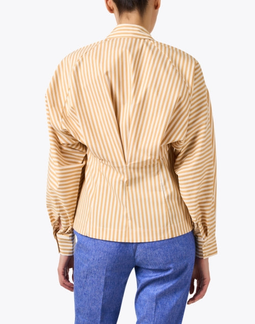 Stylish Emersyn Camel-Striped Cotton Blend Shirt with Stretch