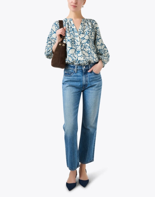 Ivory and Blue Printed Lightweight Cotton Top by Mitte