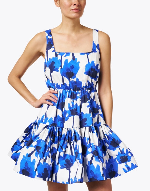 Elegant Blue and White Floral Print Women's Cotton Dress