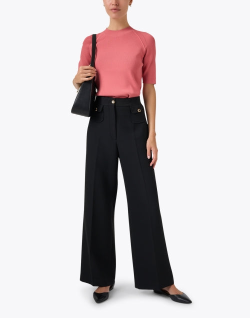 Stylish Black High - Quality Stretch Wide - Leg Pants with Gold Buttons