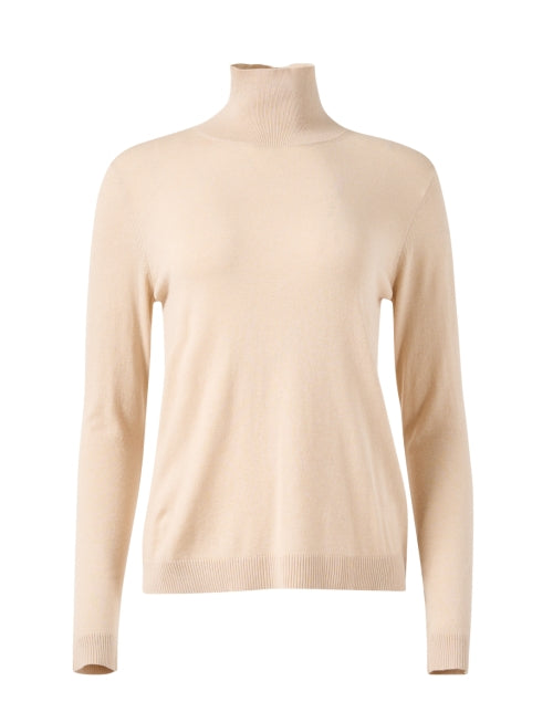 Kiku Beige Silk-Wool Blend Knit Turtleneck Top for Women