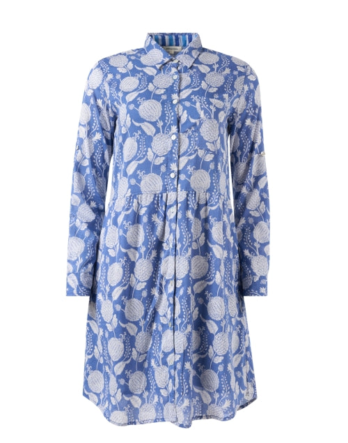 Stylish Blue Multi - Print Cotton Shirt Dress for Effortless Femininity