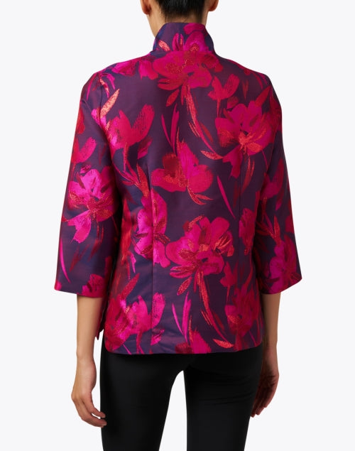 Stylish Ronette Pink Floral Pattern Silk Jacket for Women