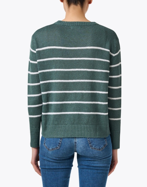 Lightweight Green and White Striped Knit Linen Sweater for Transitional Wardrobe
