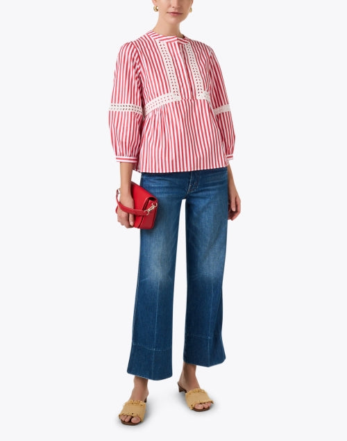 Stylish Jolie Women's Red and White Striped Cotton Blouse Top