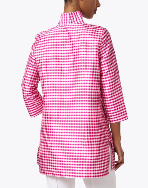 Rita Silk Women's Pink and White Checkered Blouse Top