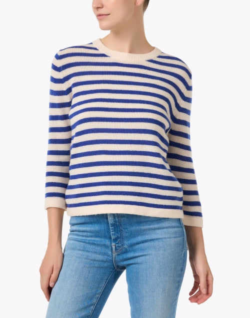 Elegant Blue and Cream Striped Wool-Cashmere Blend Sweater