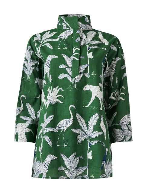 Stylish Cricket-Inspired Green Printed Cotton Top for a Tropical Look