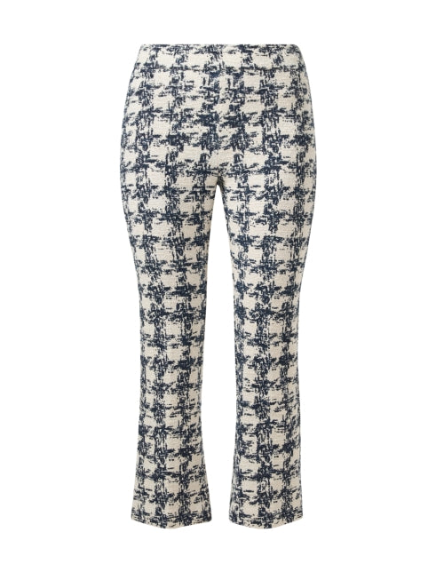 Stylish Leo White and Navy Stretch Boucle Cropped Flare Pull - on Pants