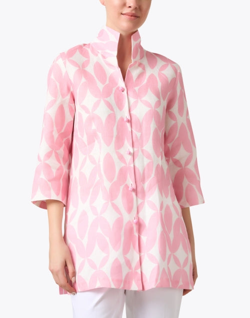 Stunning Rita Pink Abstract Floral Print 100% Linen Women's Jacket for Special Occasions