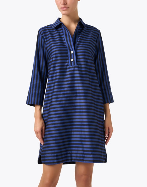 Stylish Aileen Blue and Black Striped 100% Cotton Shirt Dress