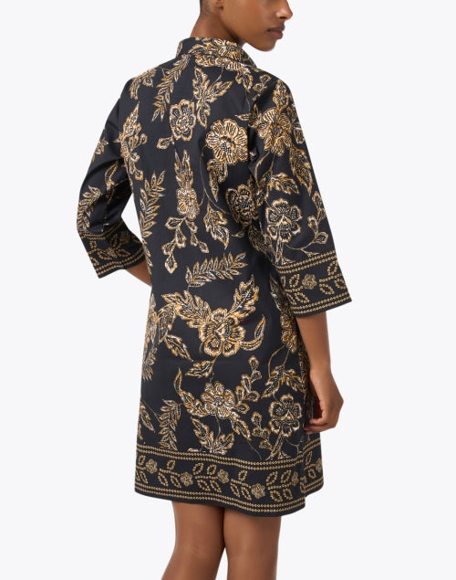 Stylish Black Floral Print Cotton Women's Shirt Dress for Fashionable Transition