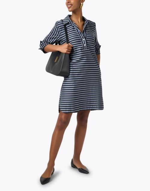 Stylish Aileen Black-and-Grey Striped Cotton Shirt Dress for Off - Duty Wear