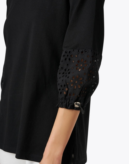 Stylish Black Stretch Pima Cotton Top with Eyelet Cuff Detail