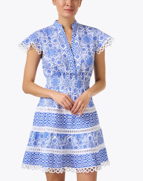 Stunning Parana Blue Geometric Printed Linen Summer Dress