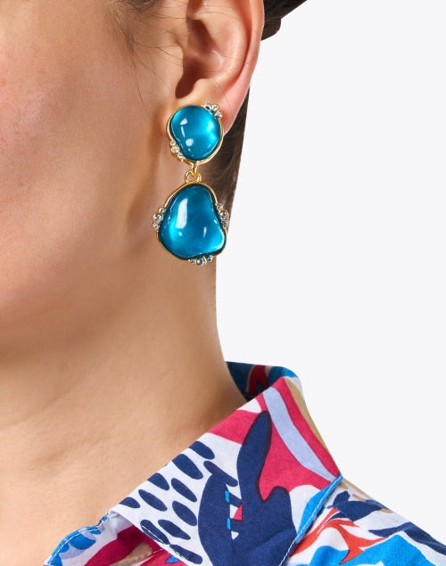 Kenneth Jay Lane's Aqua Blue Cabochon Gold - Plated Brass Drop Earrings for Women