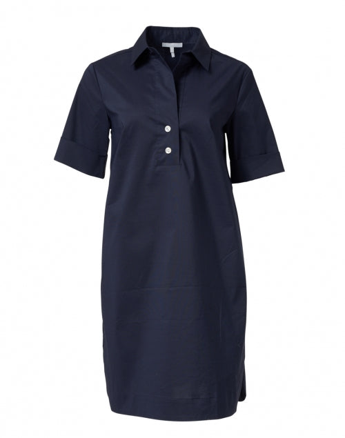 Navy Blue Aileen Women's Short Sleeve Stretchable Cotton Shirt Dress